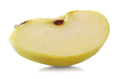 Photo of Piece of fresh juicy yellow apple isolated on white