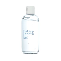 Bottle of cleansing gel isolated on white. Makeup remover 