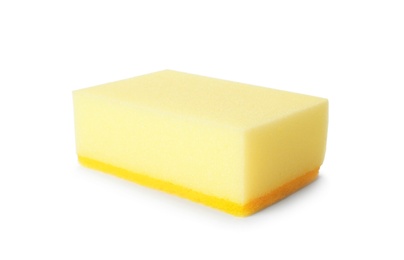 Photo of Cleaning sponge for dish washing on white background