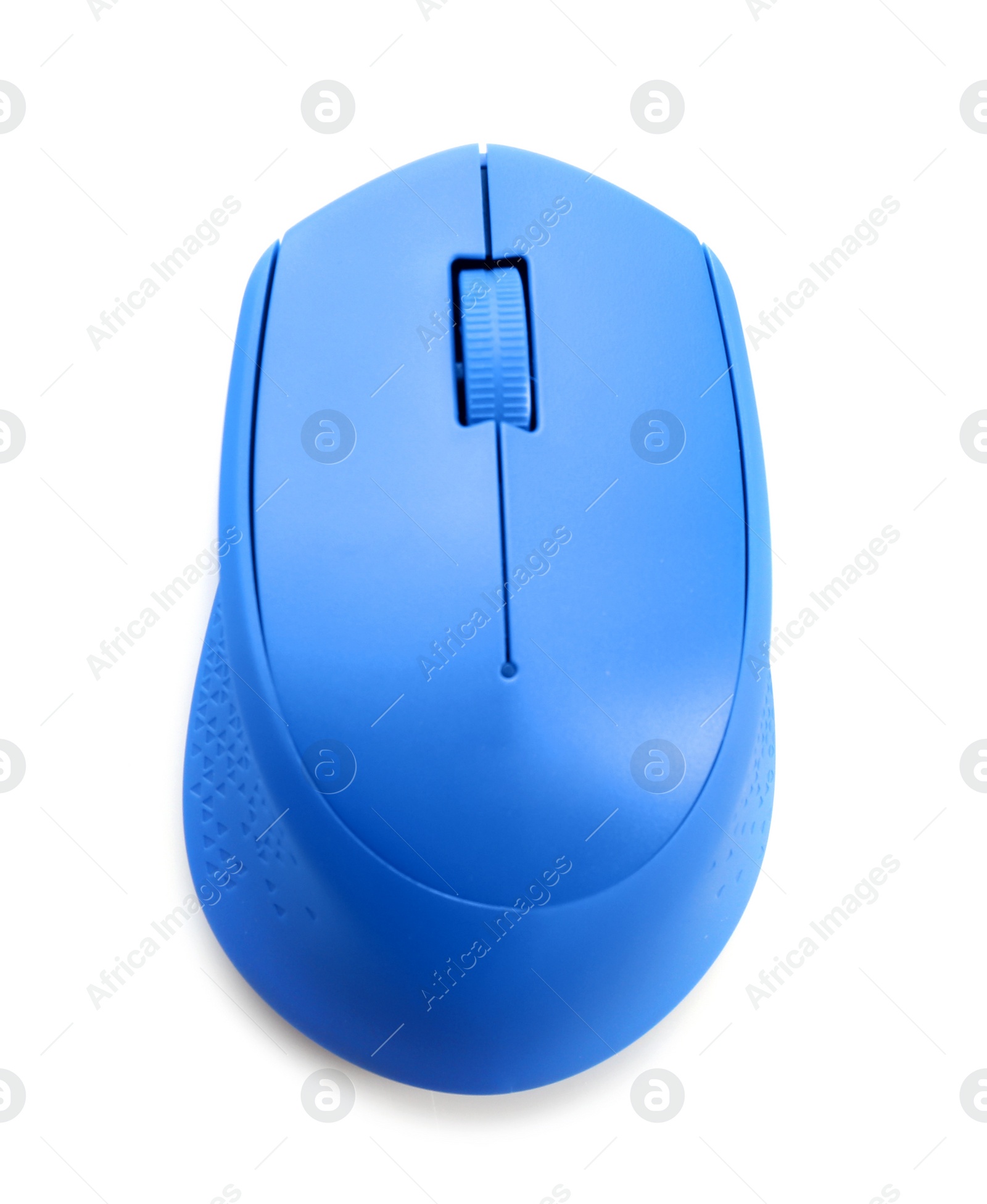 Photo of Color computer mouse on white background, top view