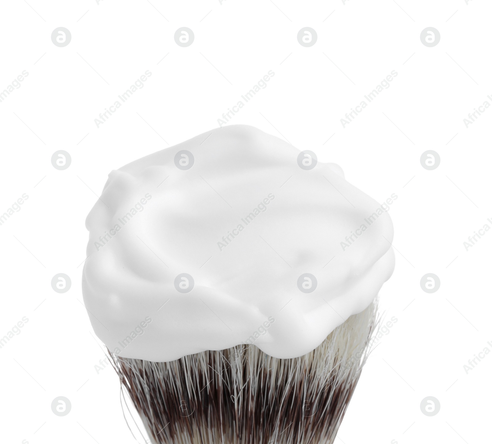 Photo of Shaving brush with foam isolated on white