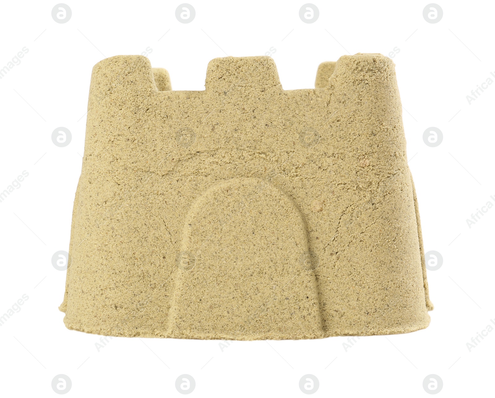 Photo of One beautiful castle made of sand isolated on white