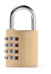 Locked steel combination padlock isolated on white