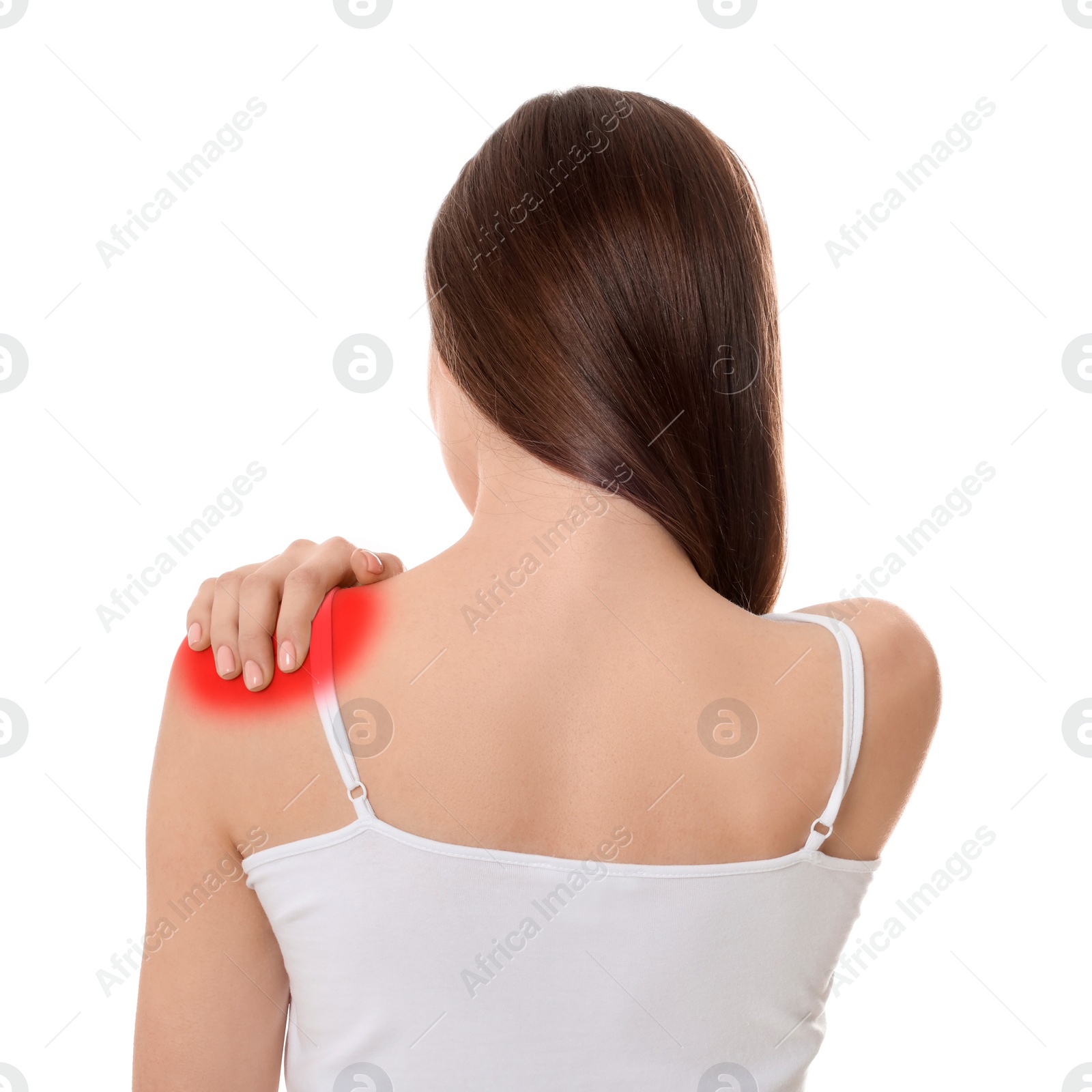 Image of Woman suffering from rheumatism on white background