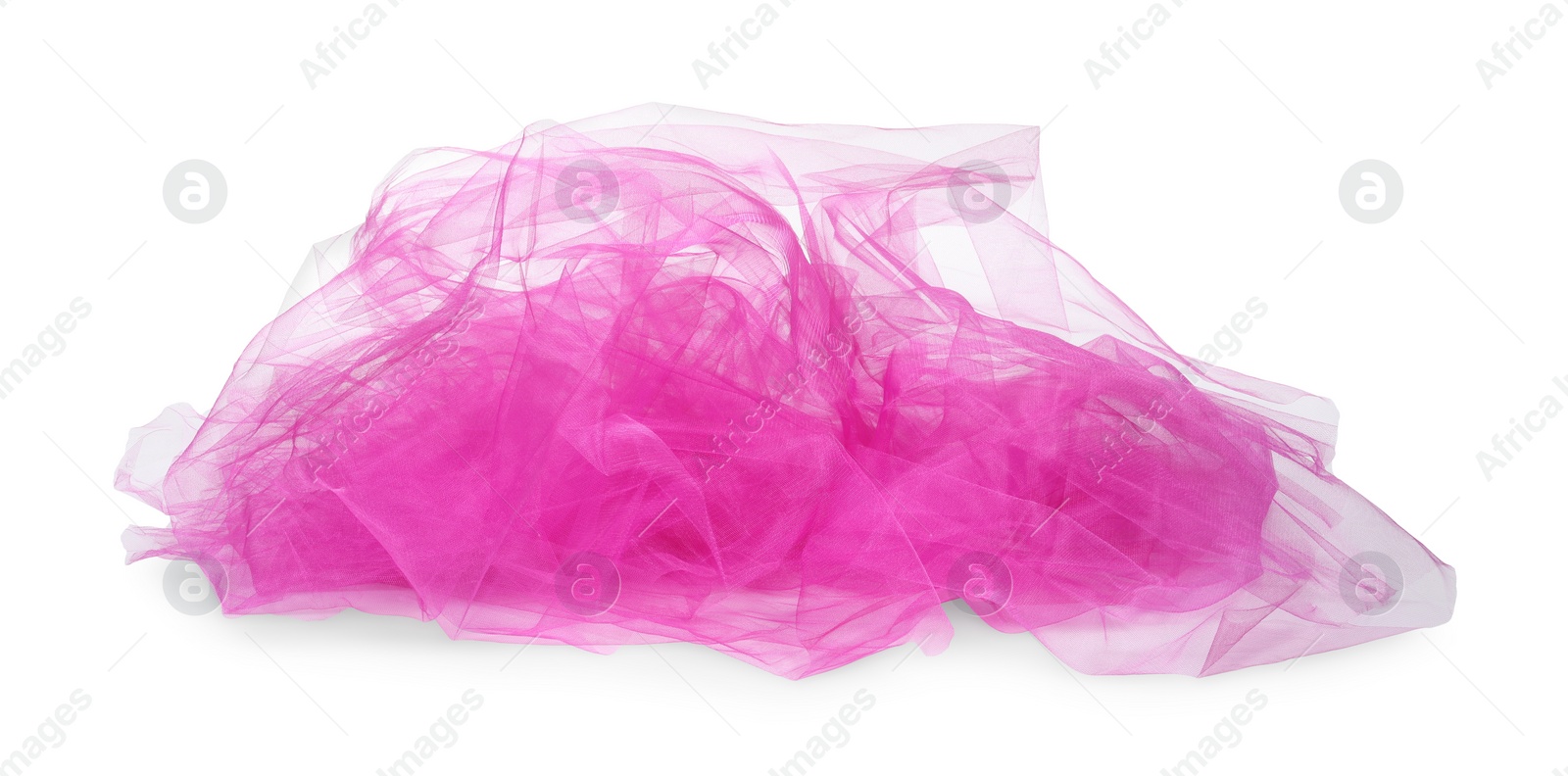 Photo of Beautiful pink tulle fabric on white background