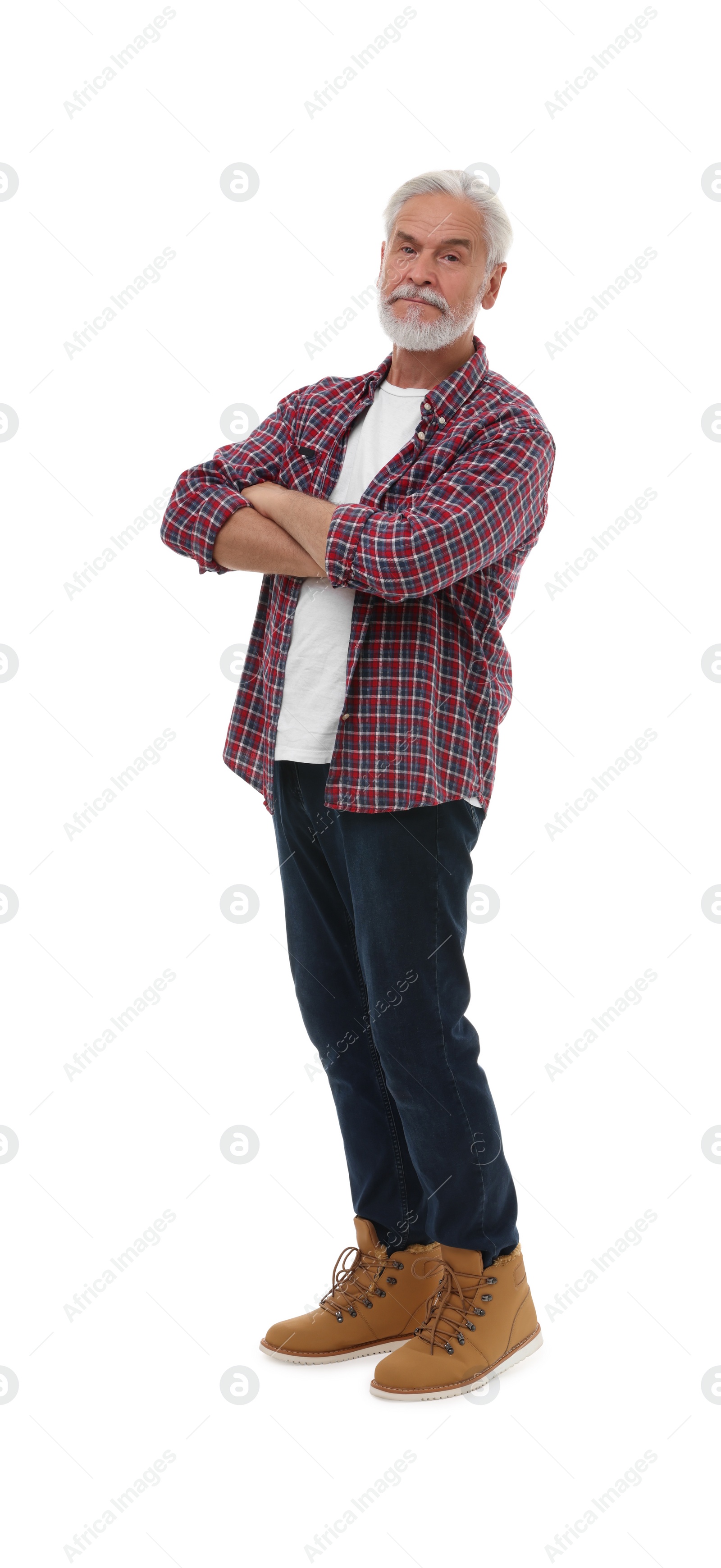 Photo of Man with crossed arms on white background