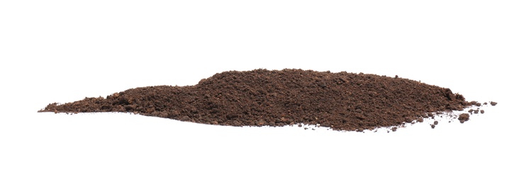 Photo of Pile of humus soil isolated on white