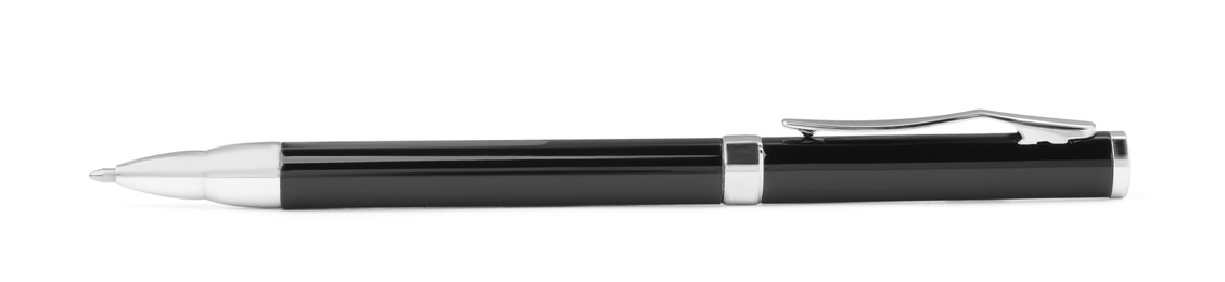 Photo of New stylish black pen isolated on white