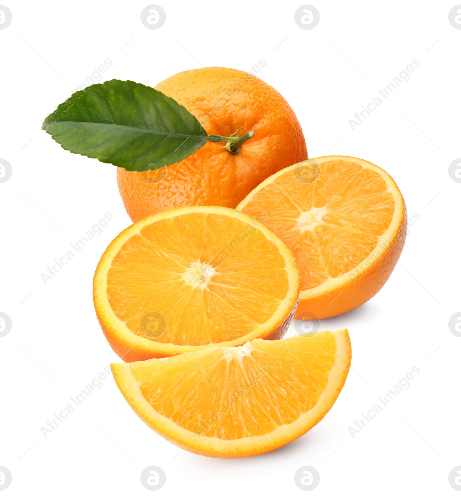 Image of Tasty fresh ripe oranges on white background