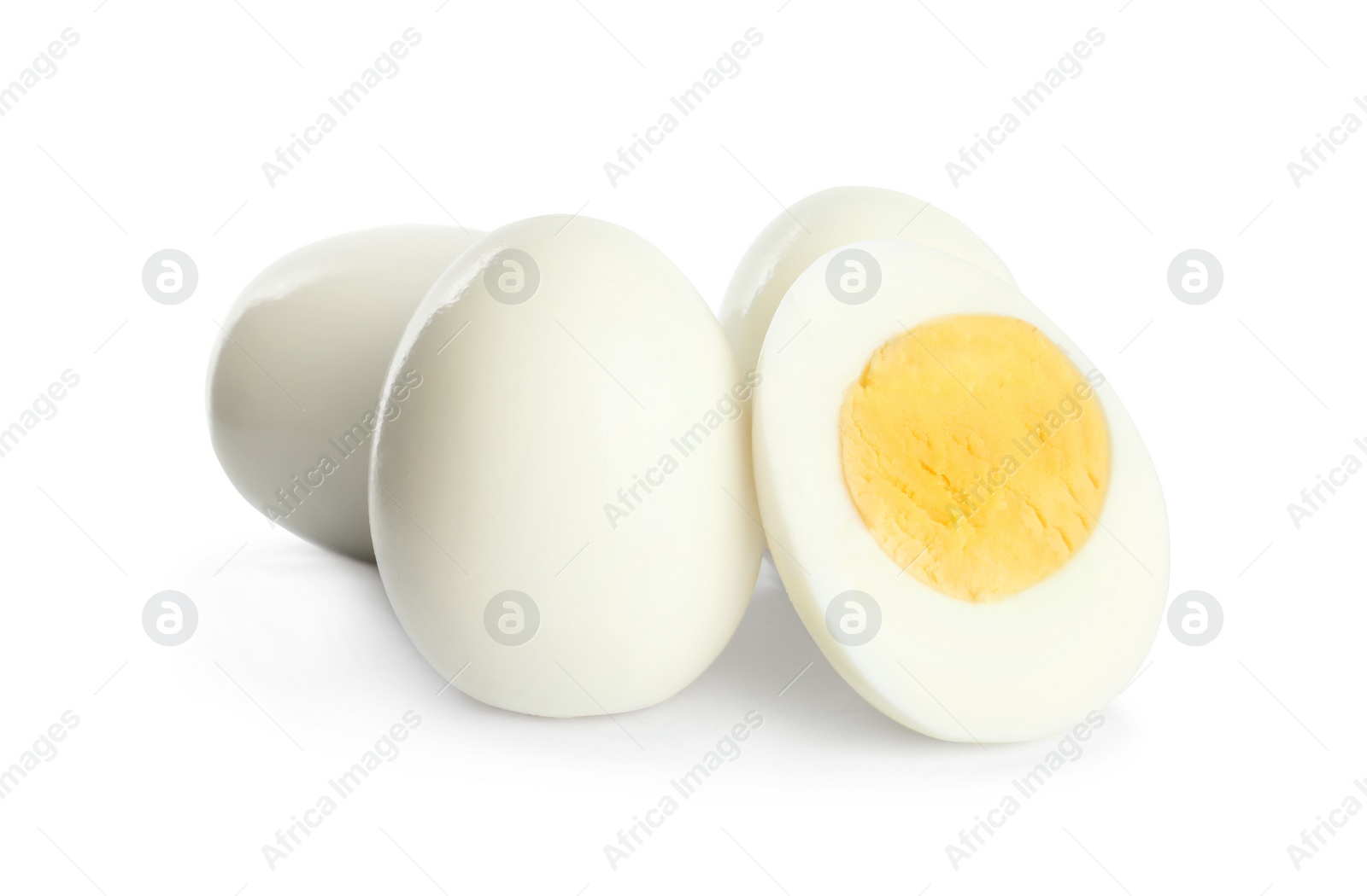 Photo of Fresh hard boiled chicken eggs isolated on white