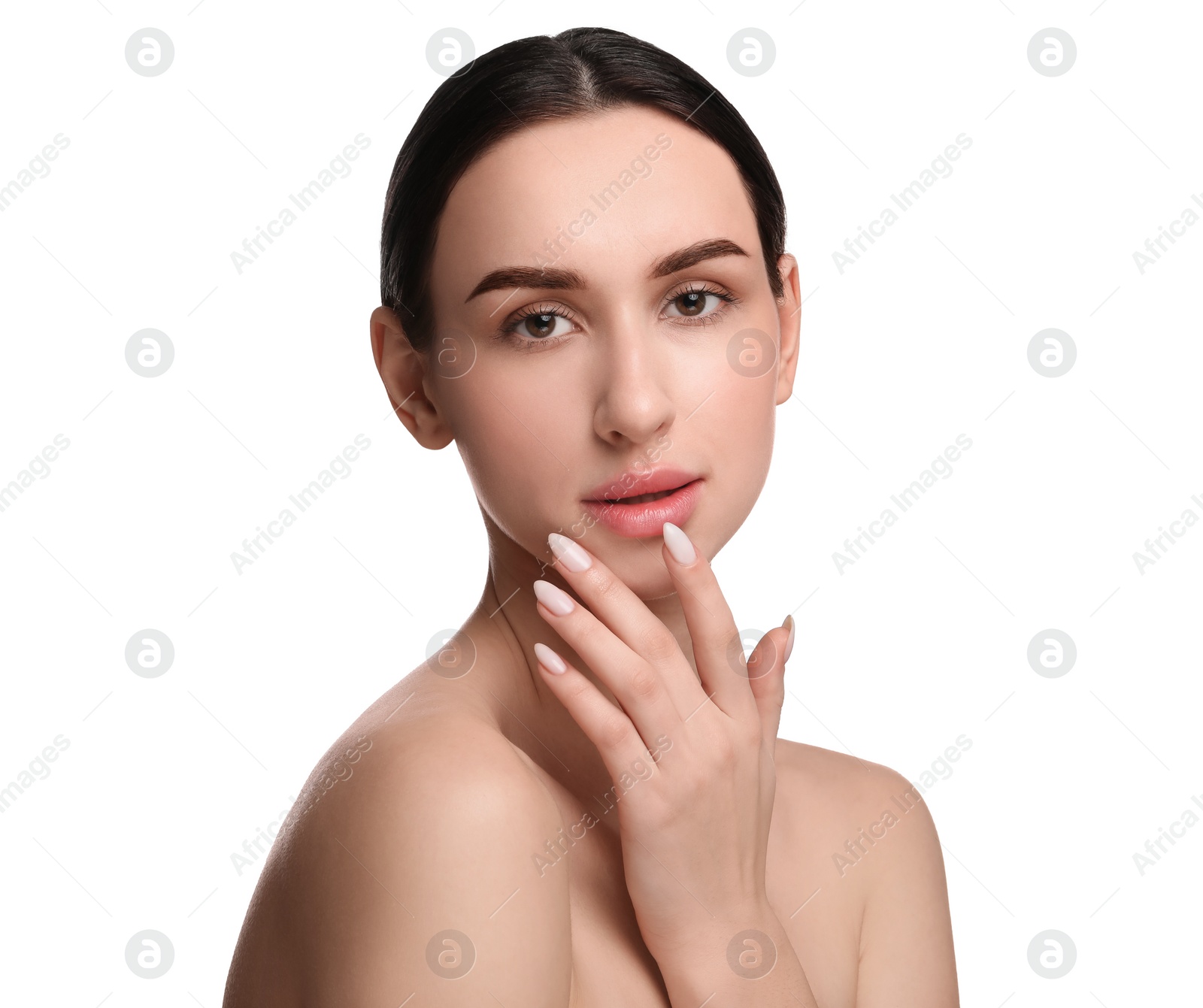 Photo of Portrait of beautiful young woman on white background