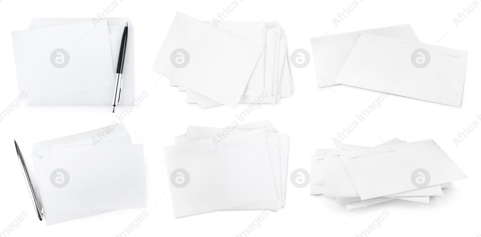 Image of Set with stacks of letters on white background. Banner design