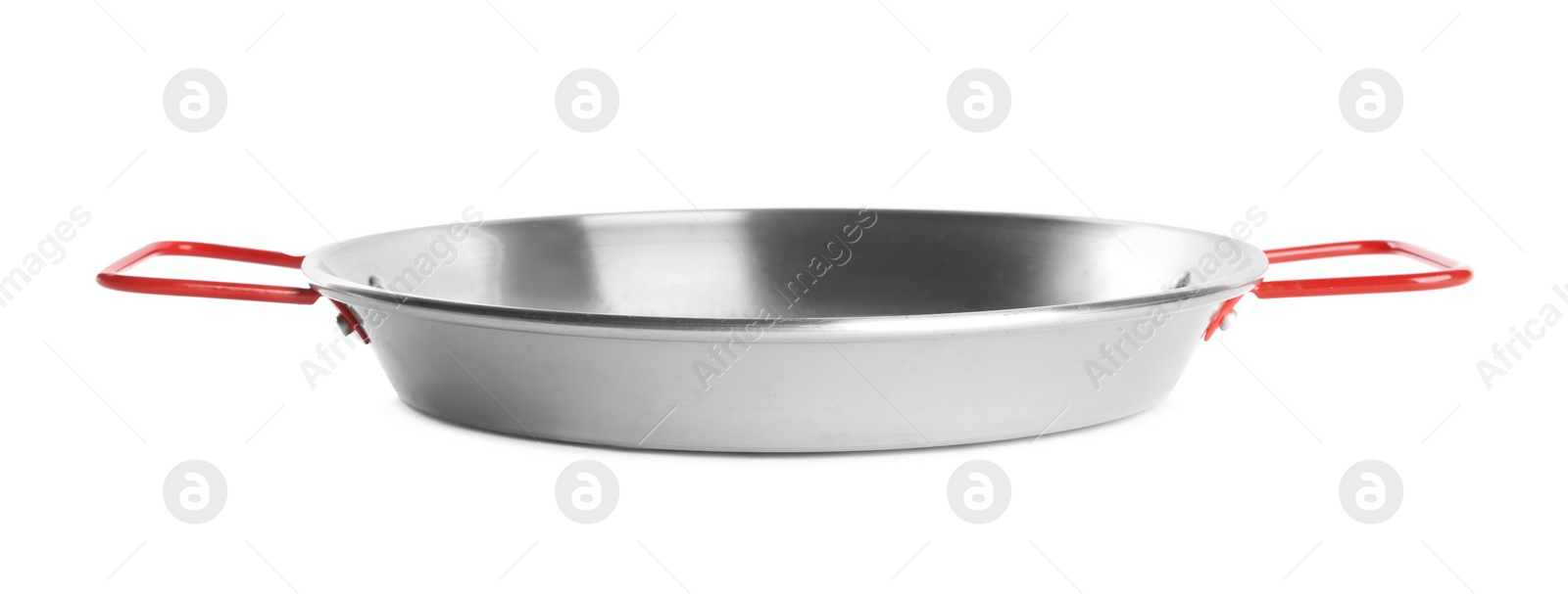 Photo of Wok pan isolated on white. Cooking utensil