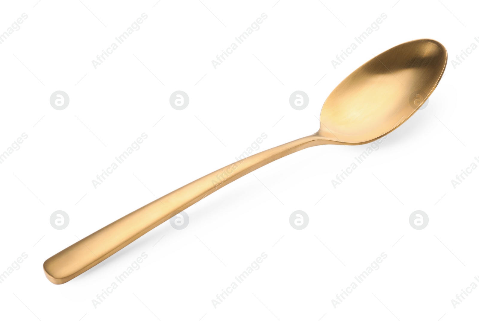 Photo of One shiny golden spoon isolated on white