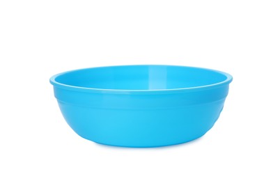 Photo of Plastic bowl on white background. Serving baby food