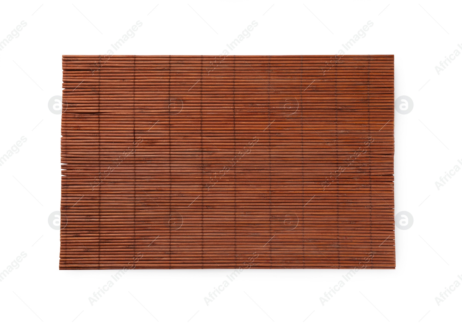 Photo of Sushi mat made of bamboo on white background, top view