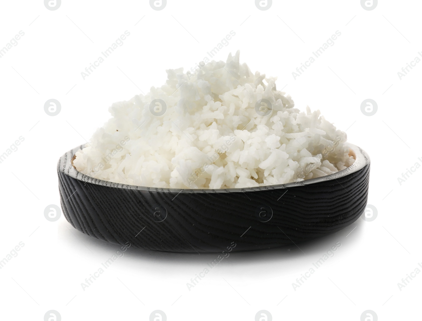 Photo of Bowl of boiled rice on white background