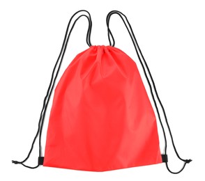 One red drawstring bag isolated on white