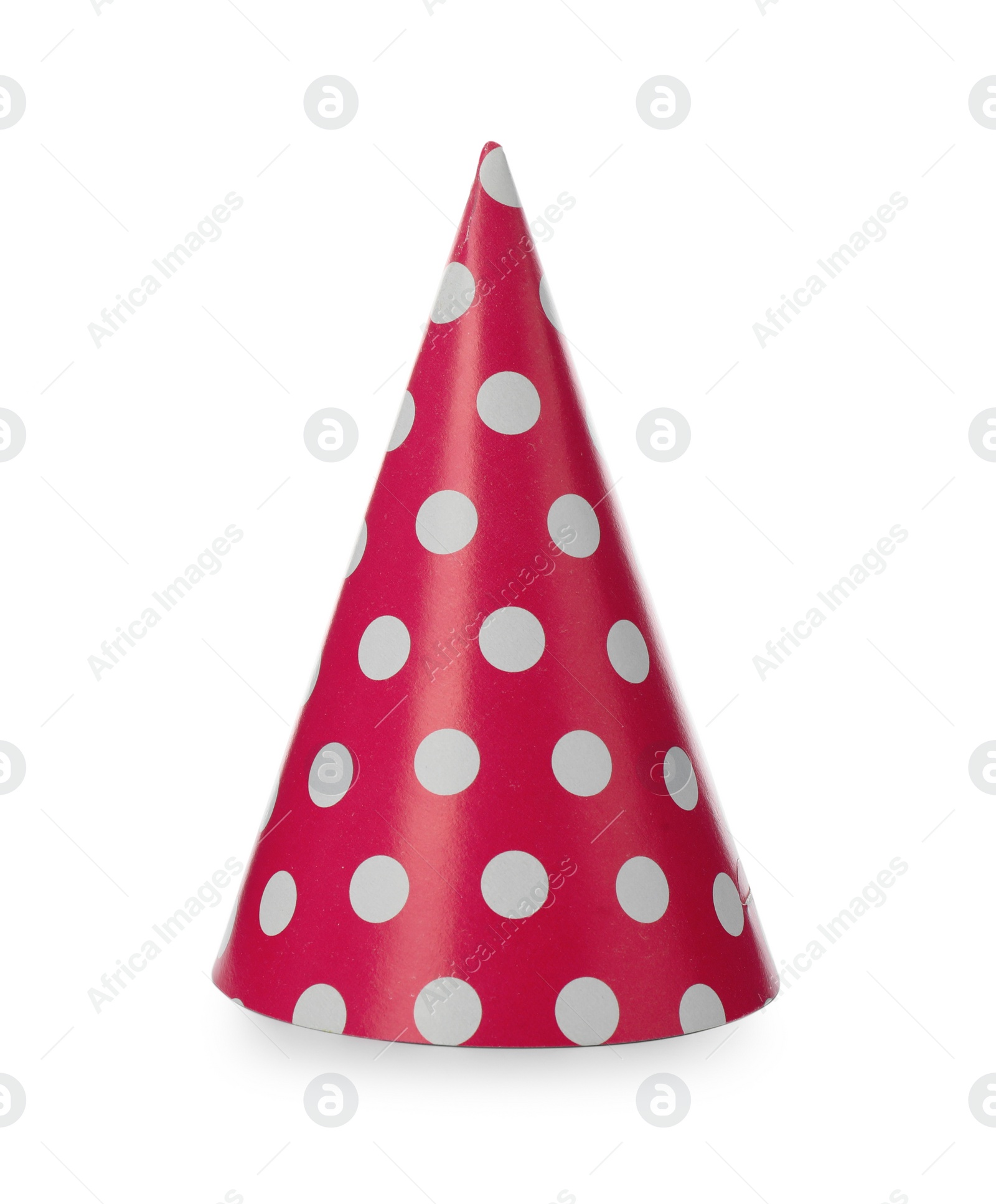 Photo of Bright party hat isolated on white. Festive accessory