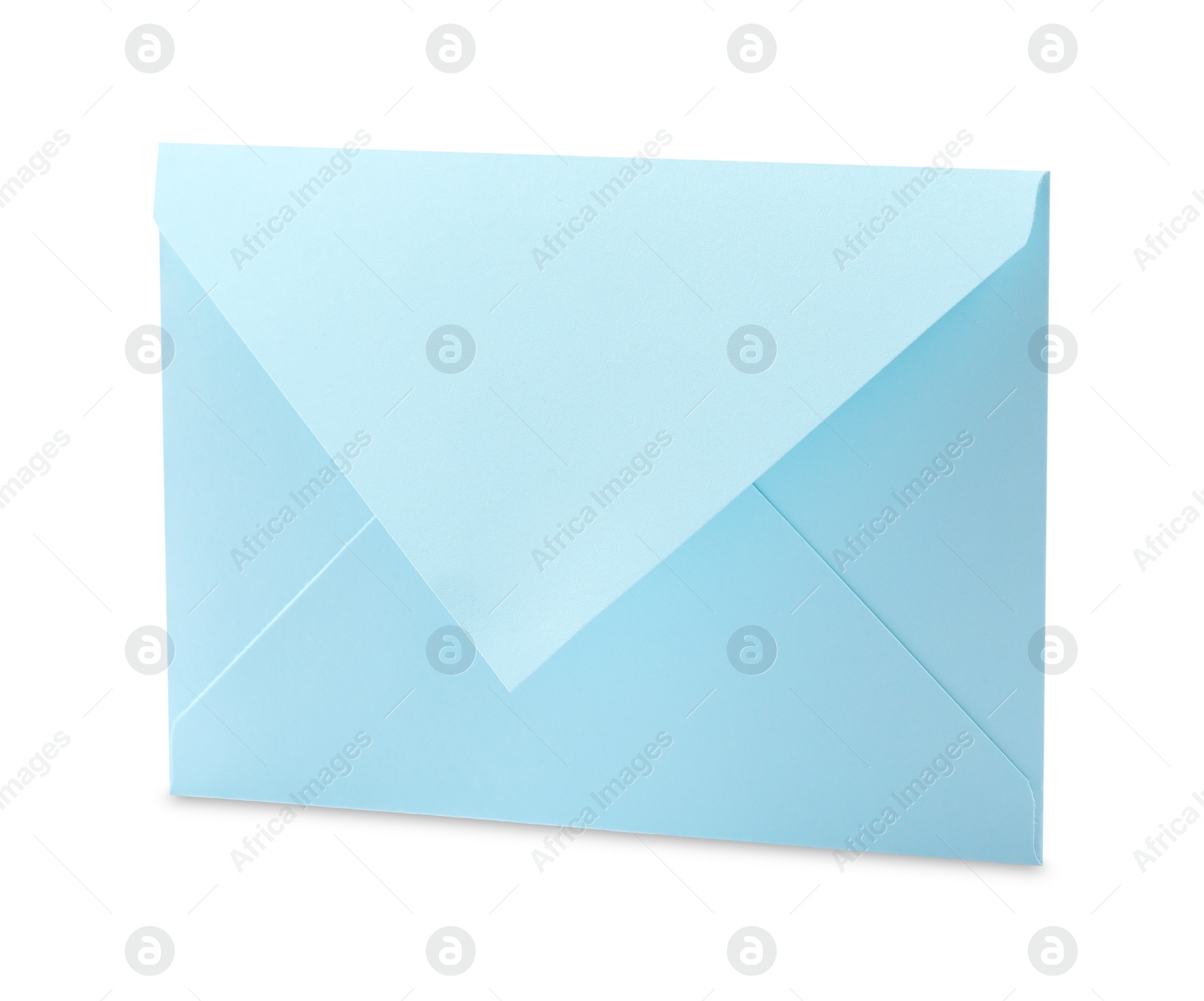 Photo of Light blue letter envelope on white background