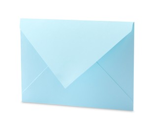Photo of Light blue letter envelope on white background