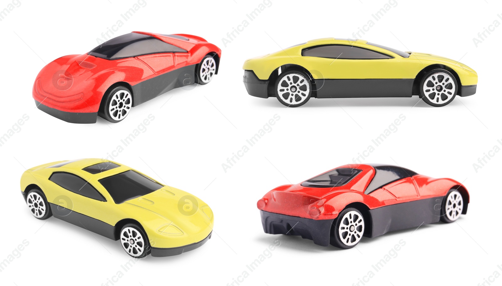 Image of Different toy cars isolated on white, different sides