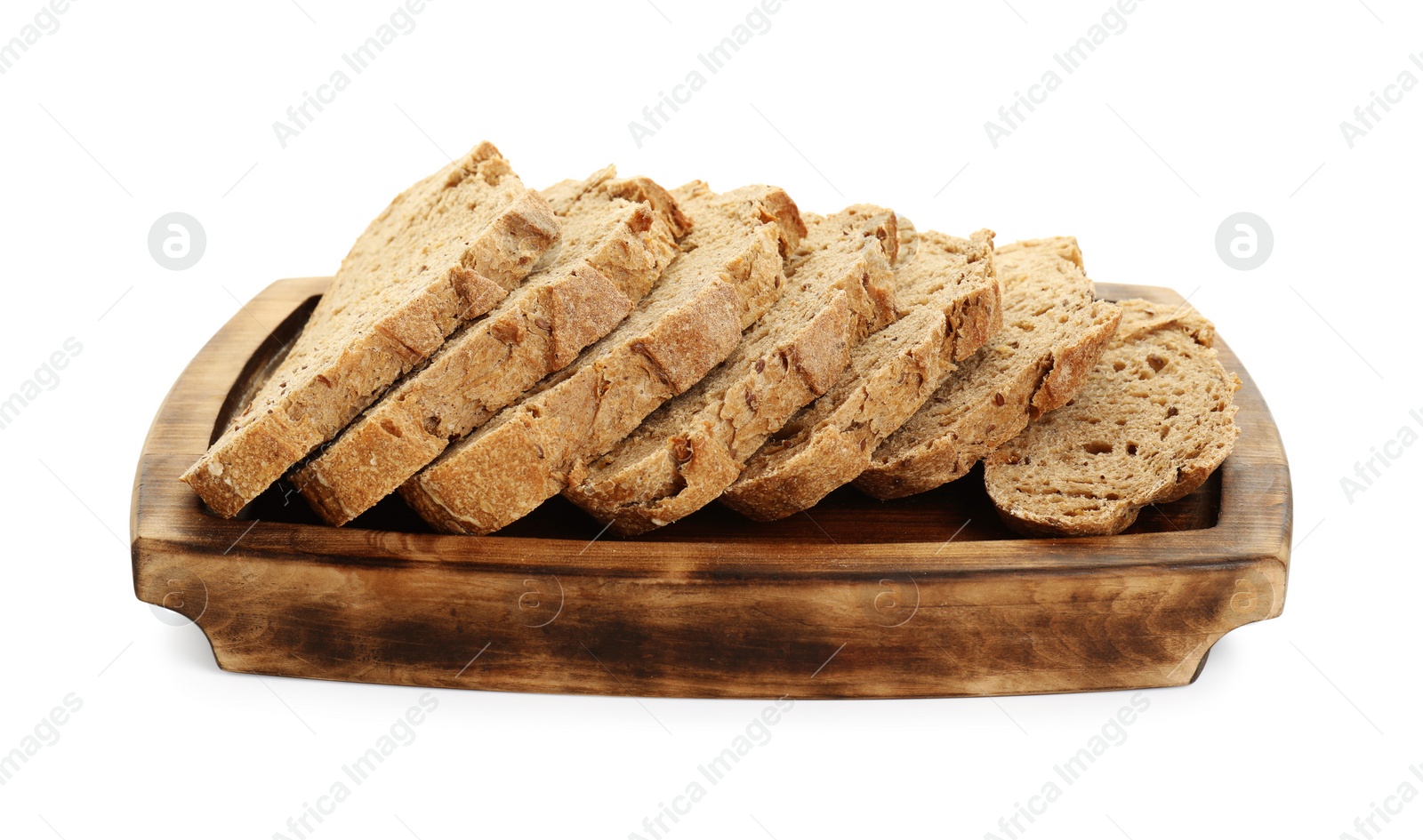 Photo of Freshly baked cut sourdough bread isolated on white