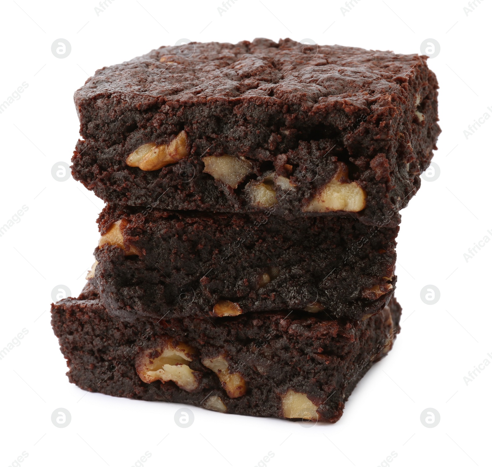 Photo of Delicious brownies with nuts on white background