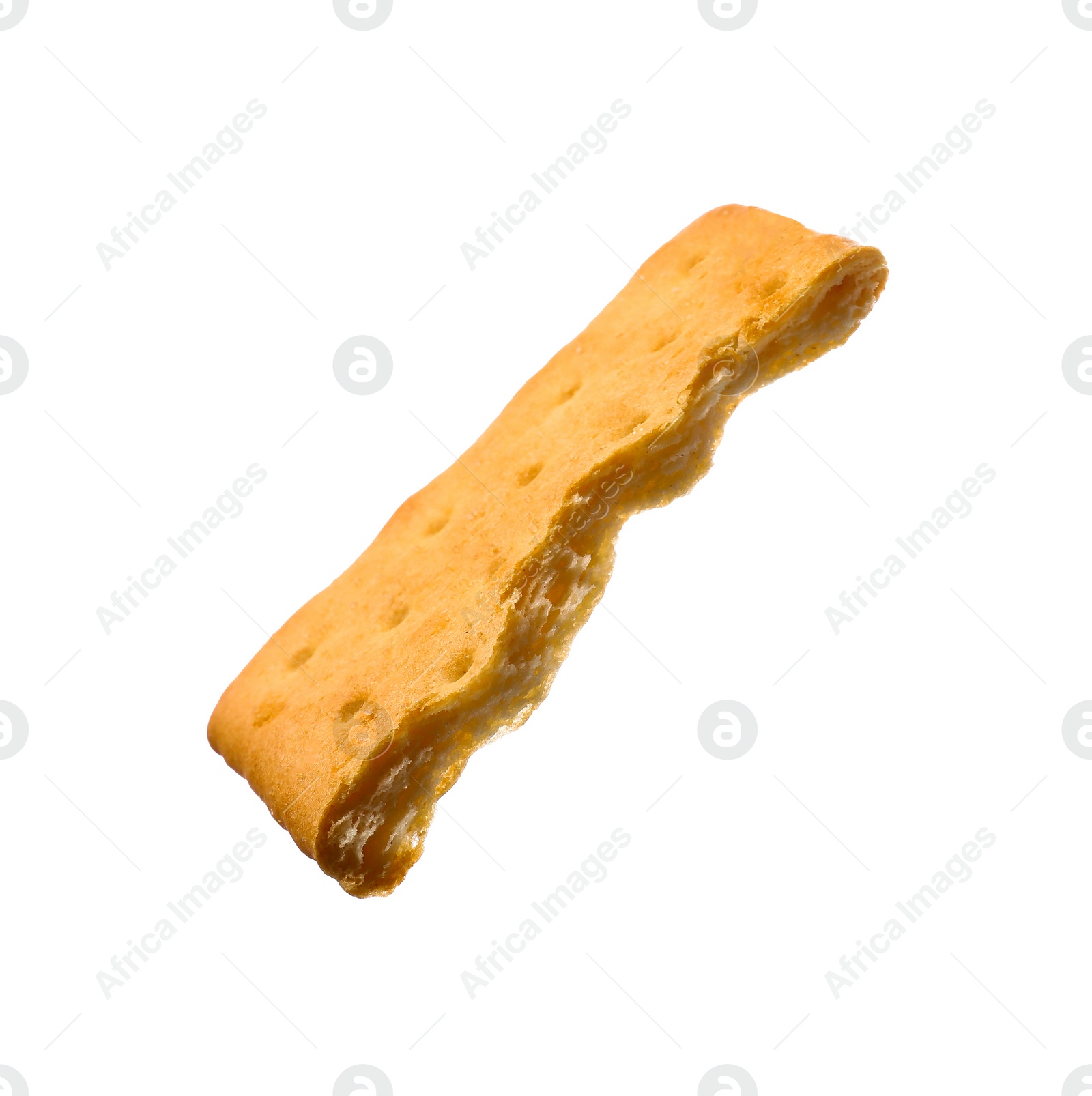 Photo of Piece of tasty cracker isolated on white