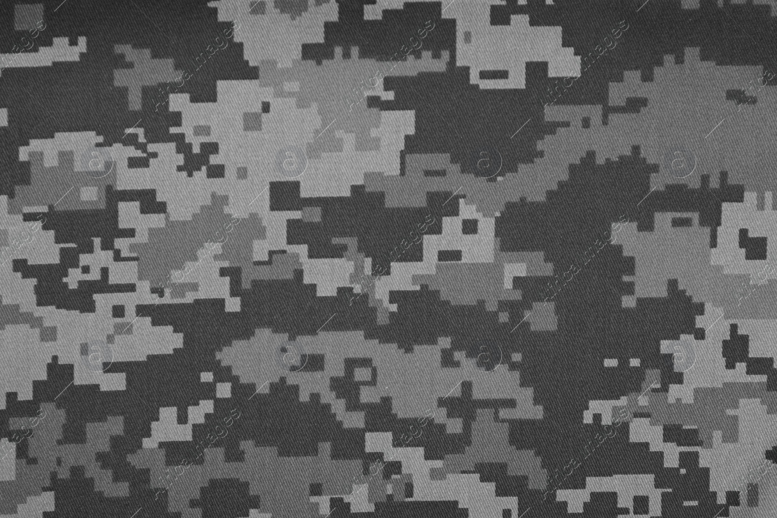 Image of Texture of camouflage fabric as background, top view. Black and white effect