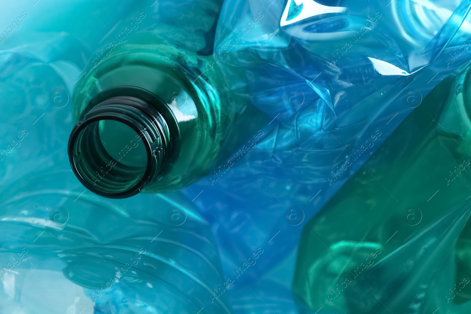 Photo of Many plastic bottles as background, closeup. Recycle concept