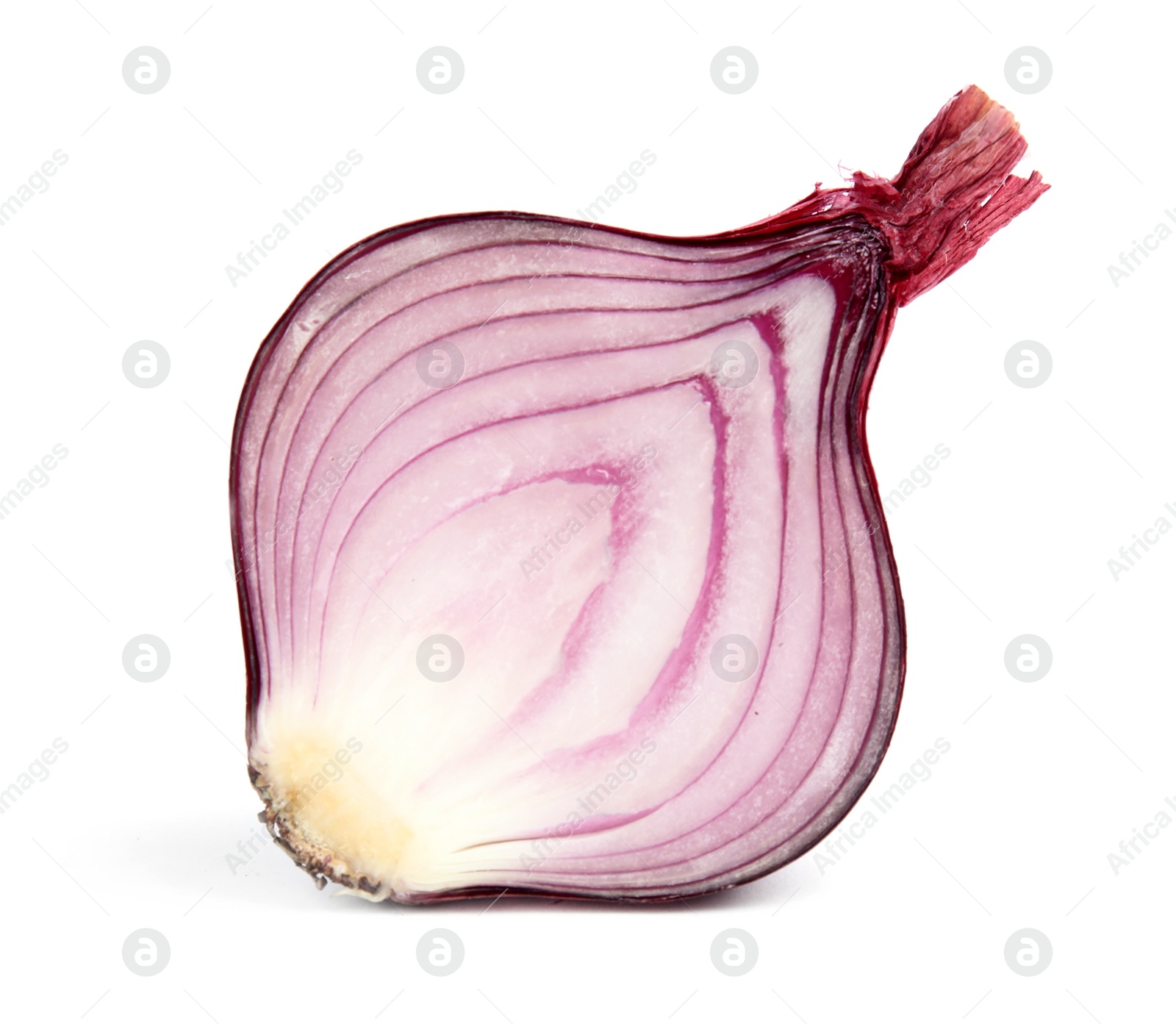 Photo of Half of red ripe onion on white background