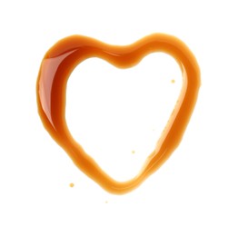 Photo of Heart made of tasty soy sauce isolated on white, top view