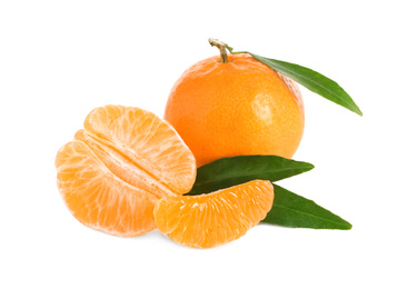 Fresh ripe juicy tangerines isolated on white