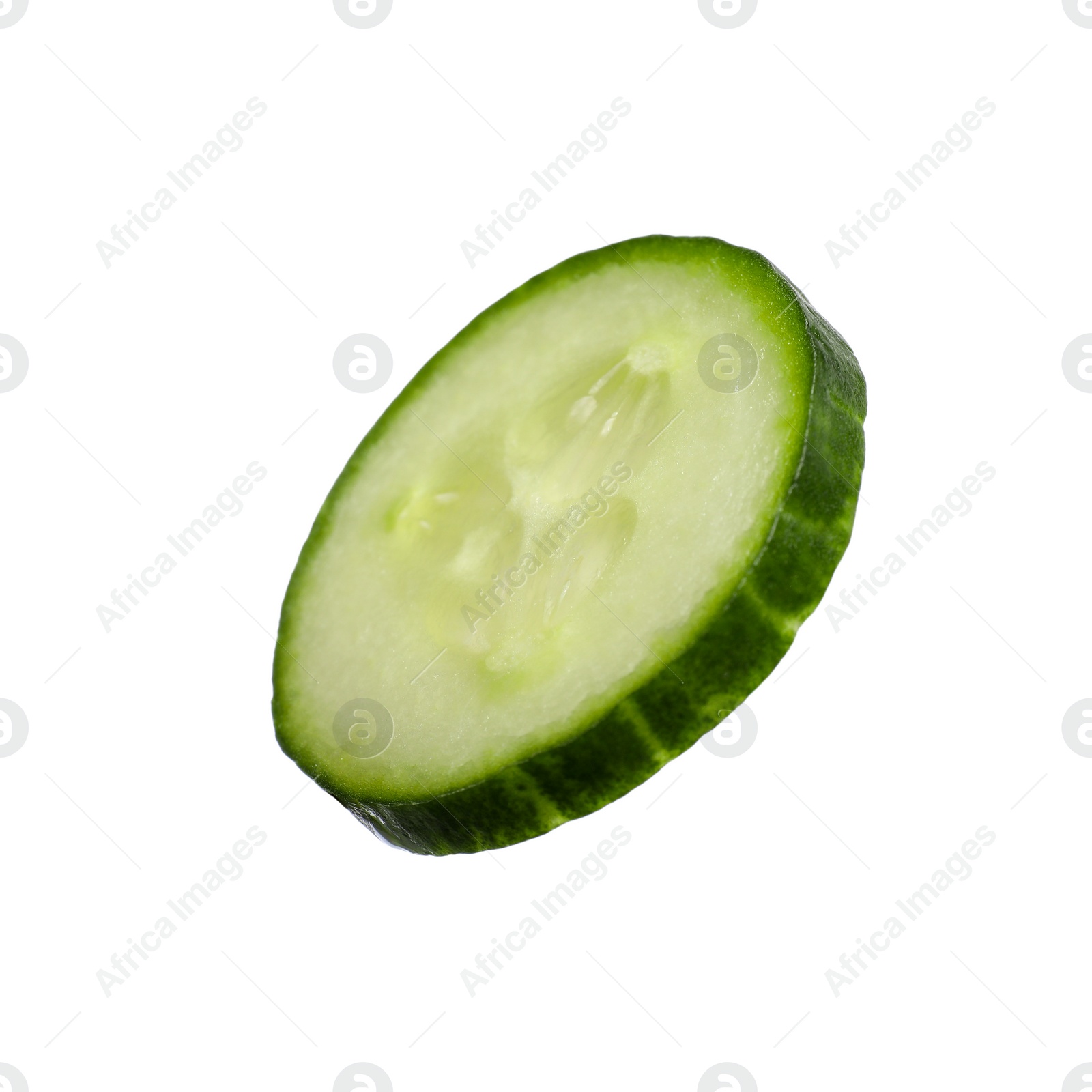 Photo of Slice of fresh cucumber isolated on white