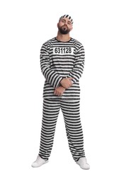 Prisoner in special uniform on white background