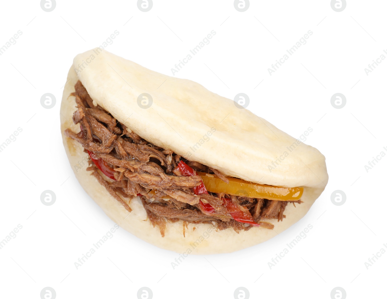 Photo of Delicious gua bao isolated on white, top view