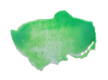 Photo of Blot of green ink on white background, top view