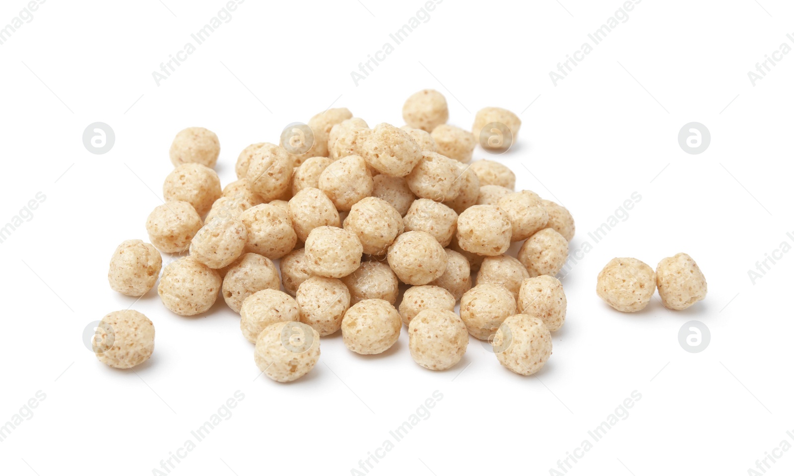 Photo of Tasty sweet cereal balls isolated on white