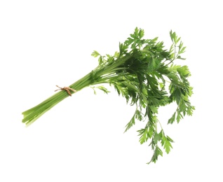 Photo of Bunch of fresh green parsley on white background