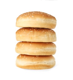 Photo of Stack of fresh hamburger buns isolated on white