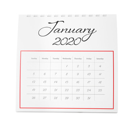 Photo of Paper calendar isolated on white. Planning concept