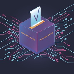 Illustration of  box with ballot on dark background. Online voting