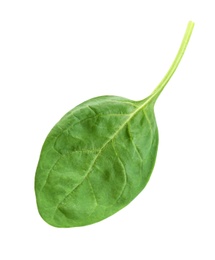 Photo of Fresh green healthy baby spinach leaf isolated on white, top view