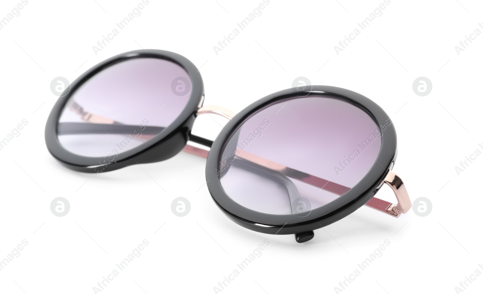 Photo of Beautiful sunglasses on white background. Beach object