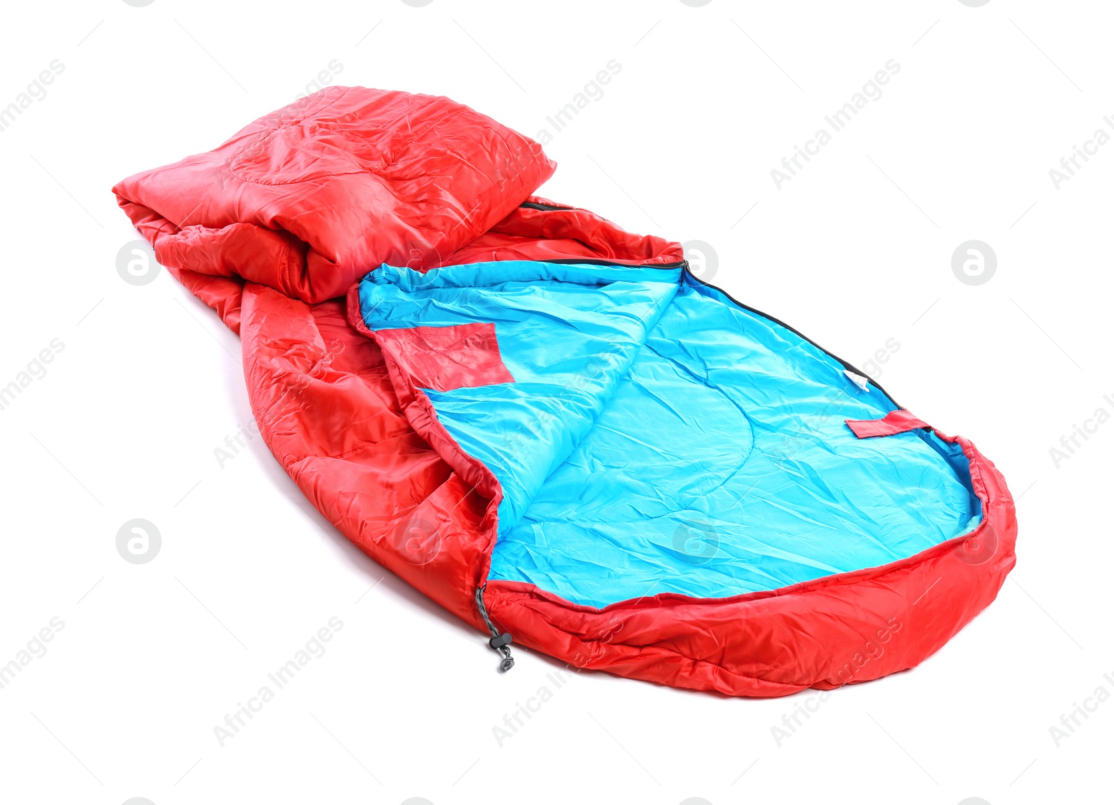 Photo of Sleeping bag on white background. Camping equipment