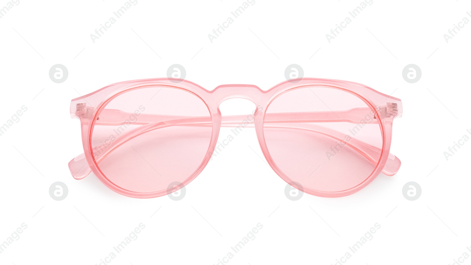 Photo of Stylish sunglasses on white background. Beach object