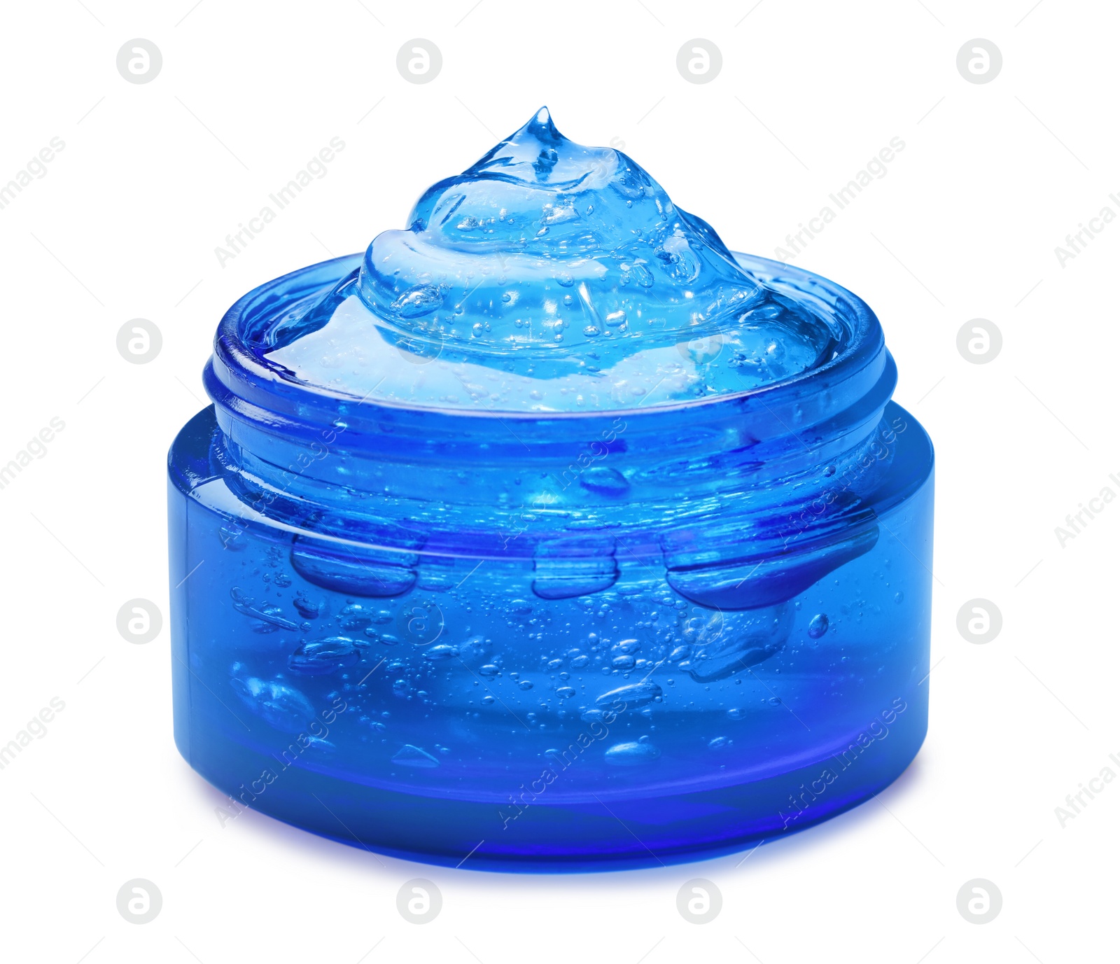 Photo of Jar of transparent cosmetic gel on light background