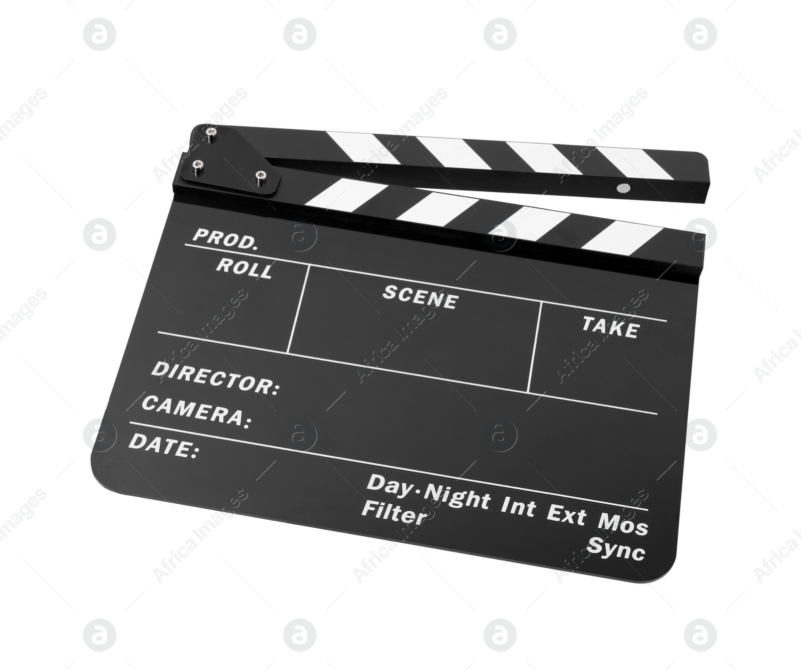 Photo of One movie clapper isolated on white. Film industry