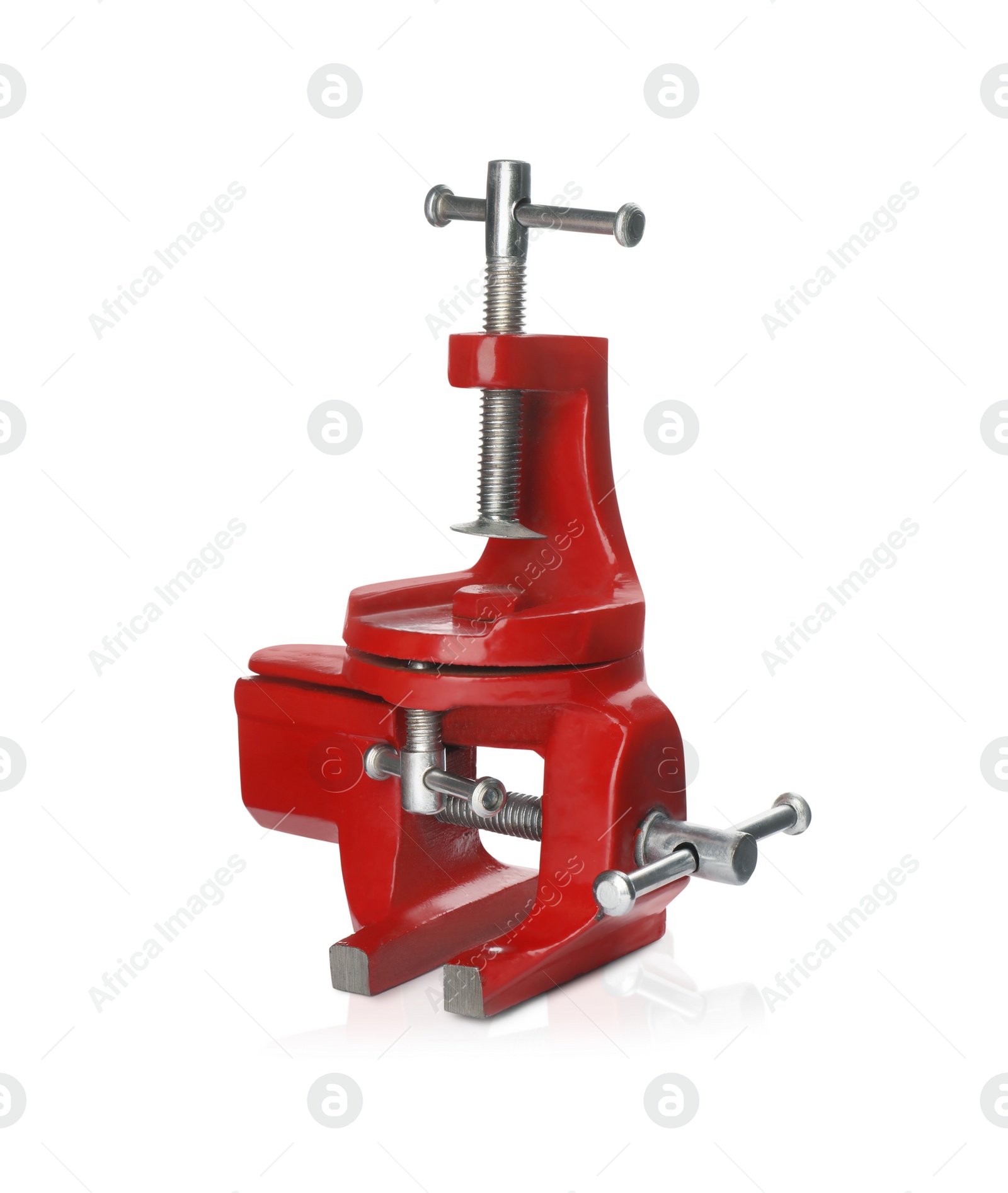 Photo of New modern red vise isolated on white